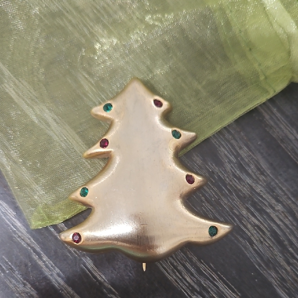 FLP Gold Christmas Tree Brooch with Jewel Accents